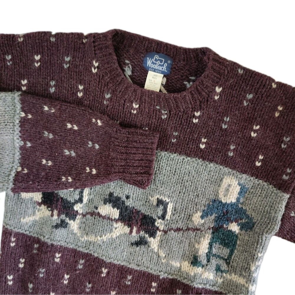 Vintage Woolrich Fair Isle Dog Sled Wool Sweater Mens L 80s Crewneck Knit Ski